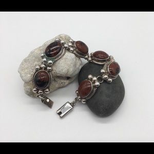 Vintage Mexico Silver & Natural Stone Bracelet